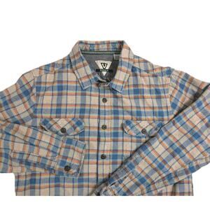 VISSLA Men's Medium Blue Black Plaid Flannel Long Sleeve Button Up Shirt